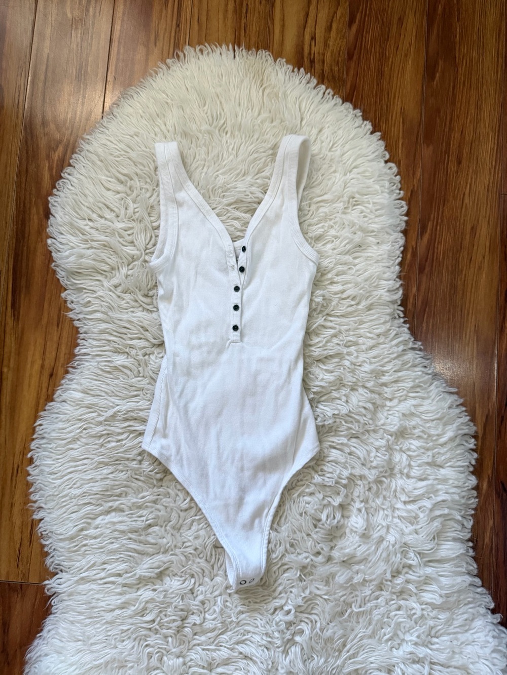 Abercrombie & Fitch White Ribbed Button-Front Bodysuit